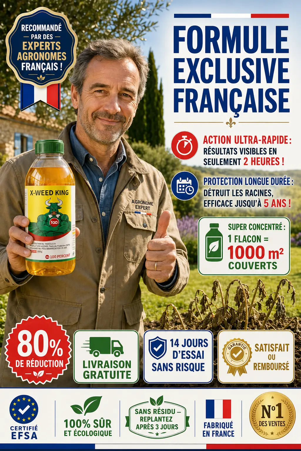 Désherbant Français Ultra-Puissant : 2h pour Agir, 5 Ans de Tranquillité (ML)