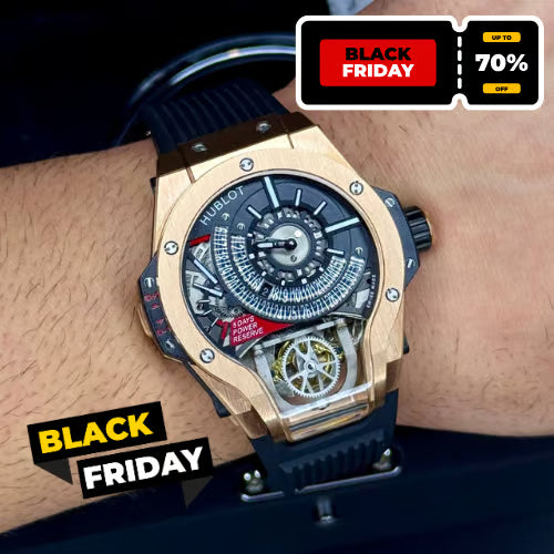 Montre de Luxe en Caoutchouc Noir et Or pour Homme